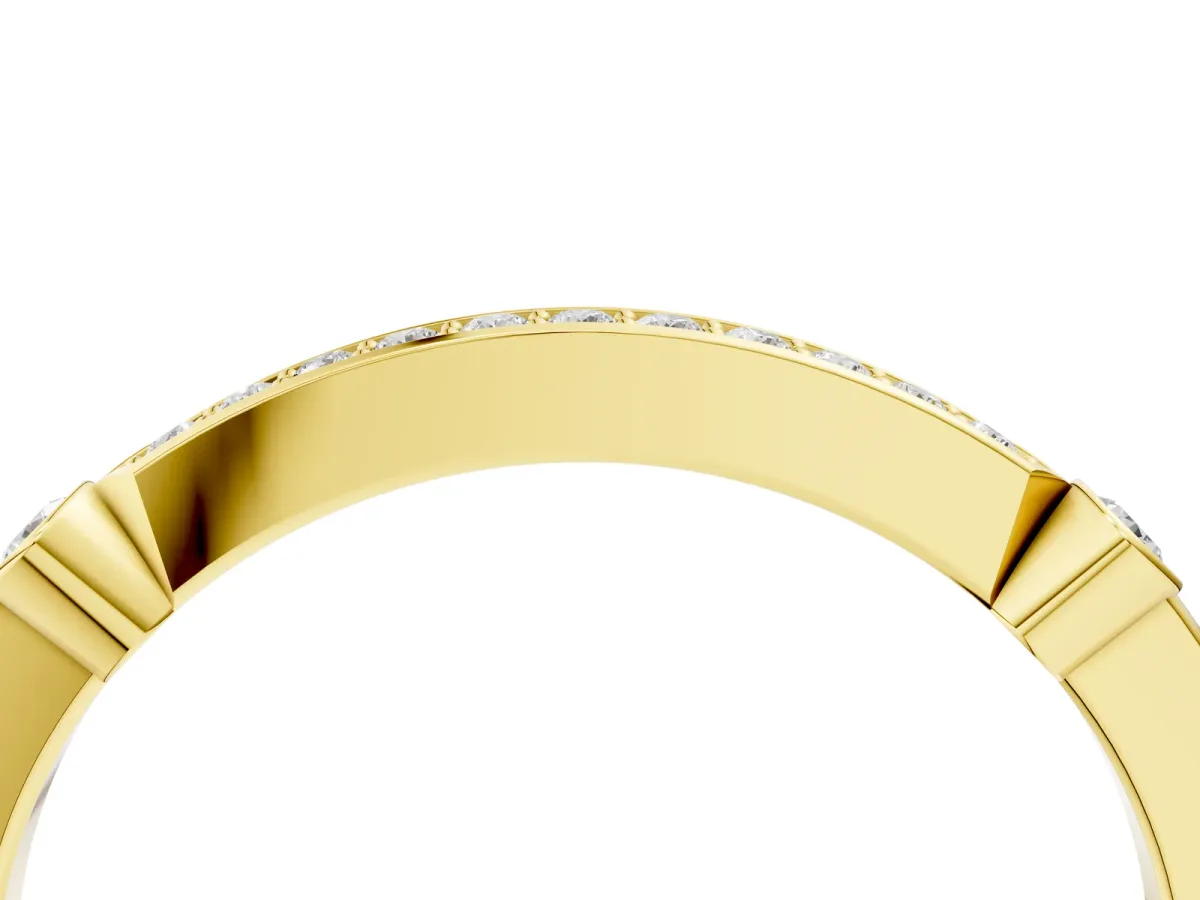 Pavé Round Diamond Bar Station Ring with Channel Setting Yellow gold