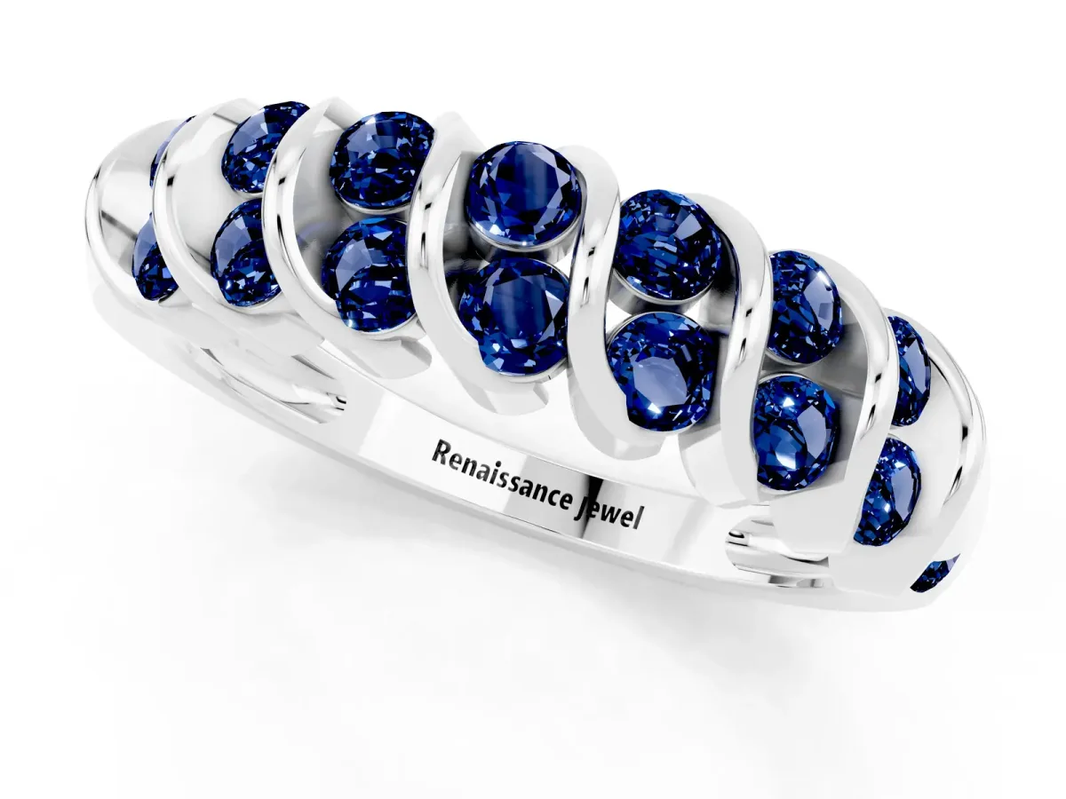 Channel Set Round Blue Sapphire Multi-Row Band Platinum
