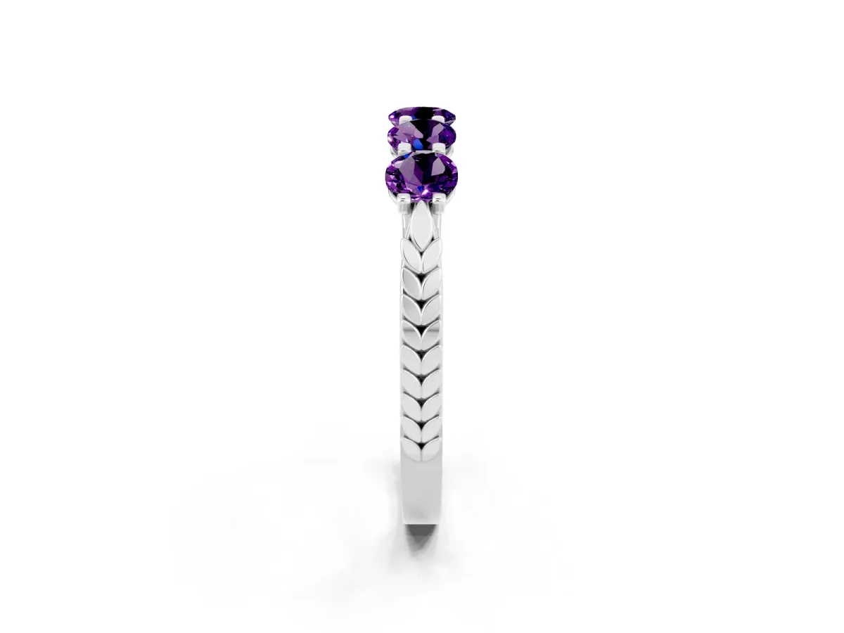Five-Stone Round Amethyst Prong-Set Band Platinum