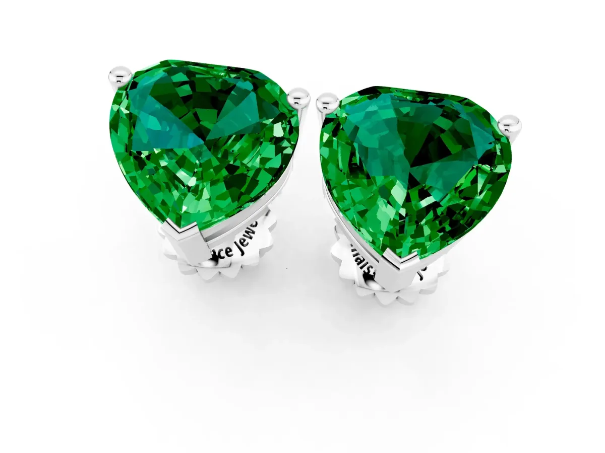 Heart Cut Emerald Stud Earrings White gold