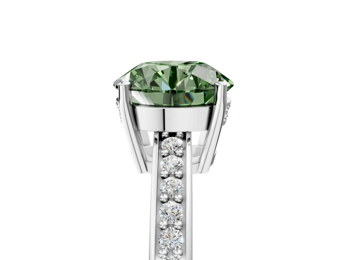 Fancy Green Round Cut Solitaire Pavé Band Prong Setting Ring Silver