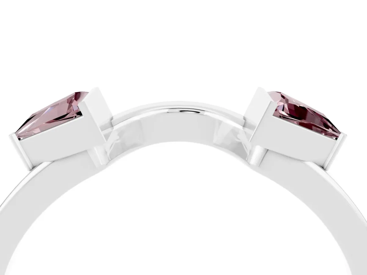 Trillion Morganite Open Band Ring with Bezel Setting Platinum