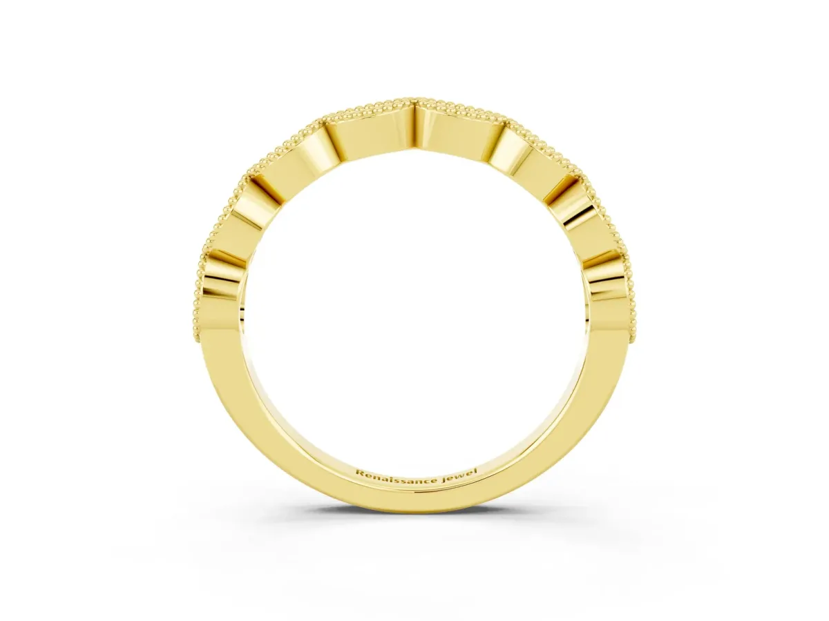 Milgrain Marquise Emerald Half Eternity Band with Bezel Setting Yellow gold