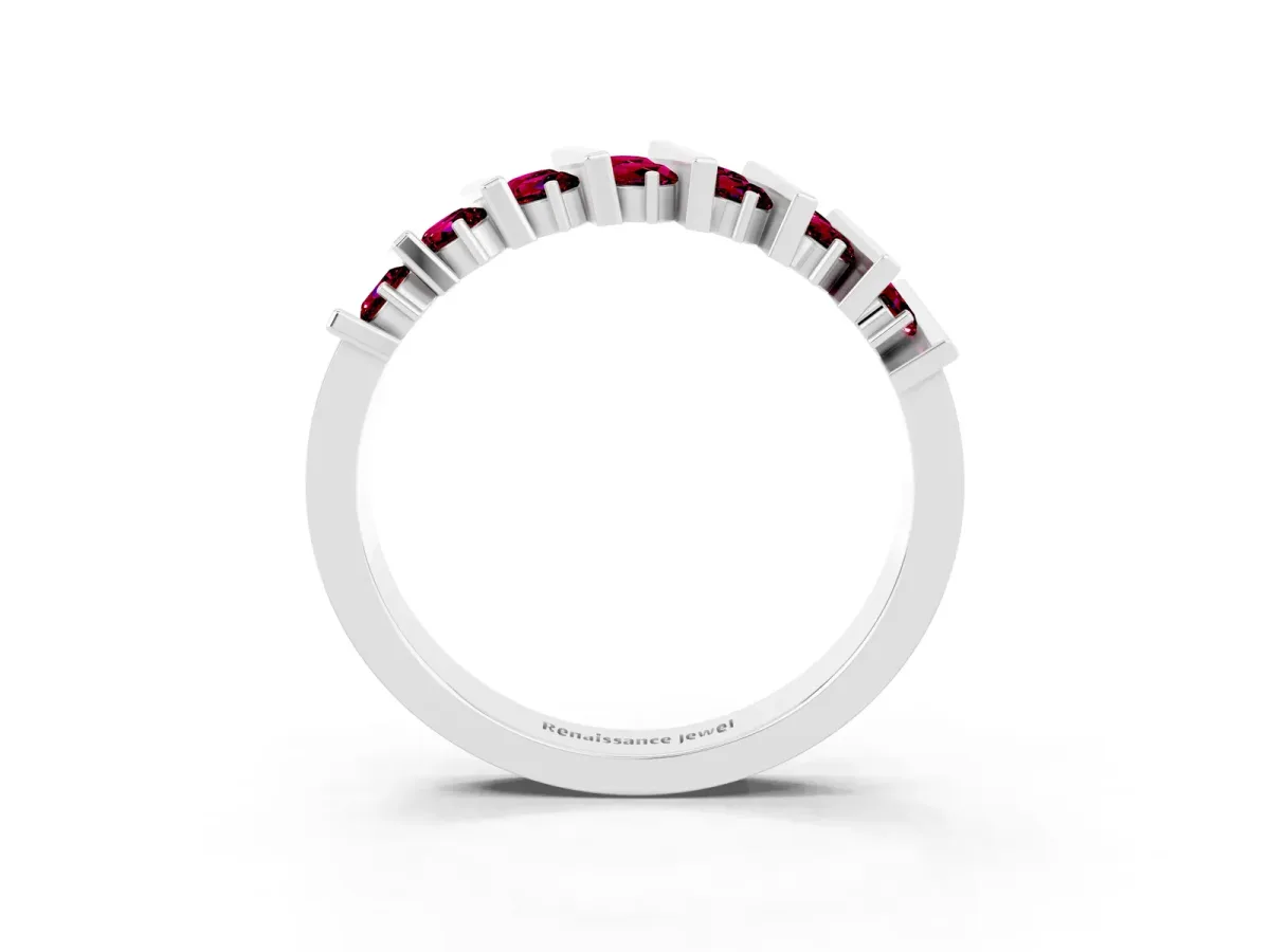 Channel Set Round Garnet Anniversary Band with Vertical Prongs Silver
