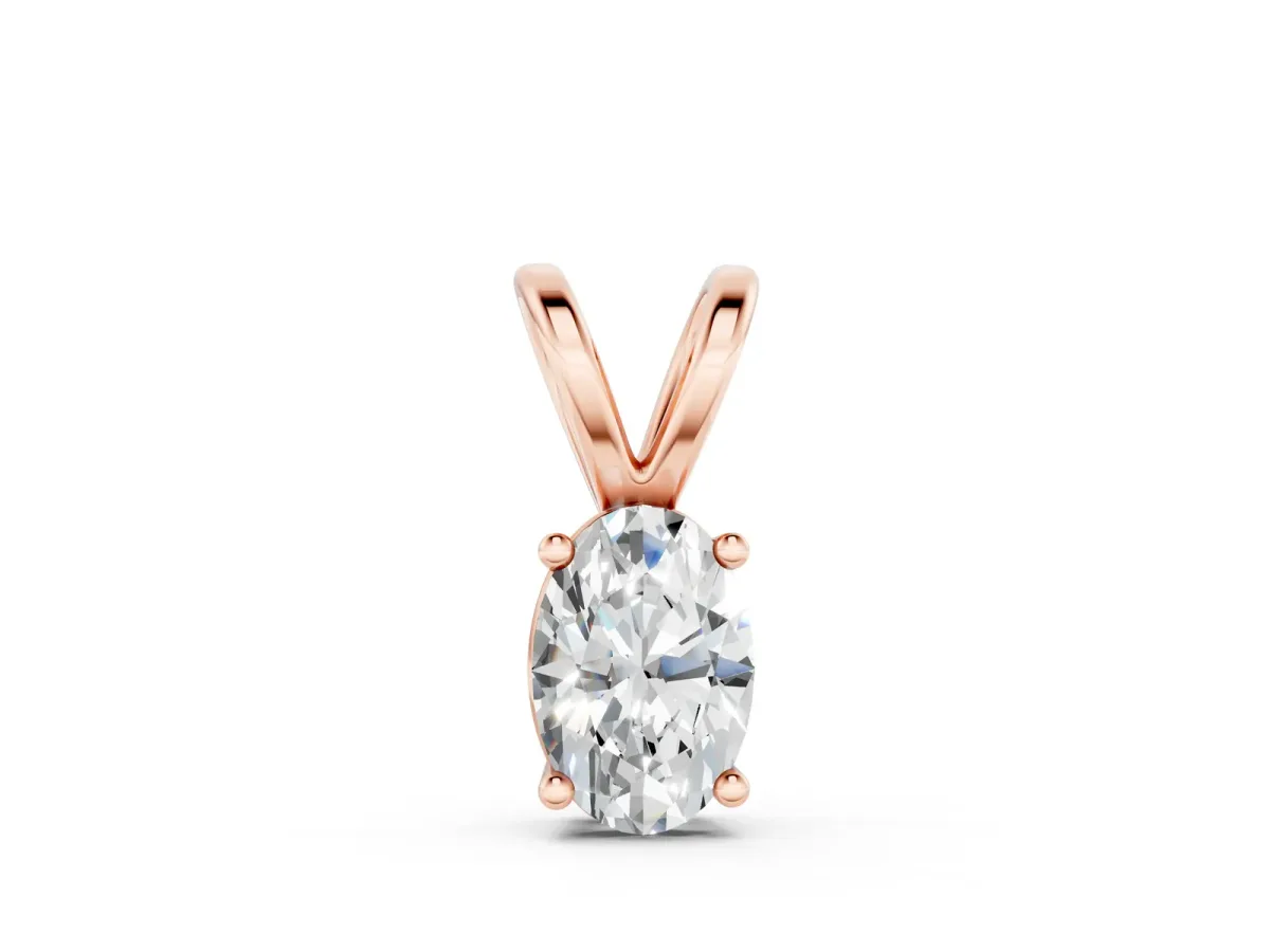 Oval Solitaire Diamond Prong Pendant Rose gold