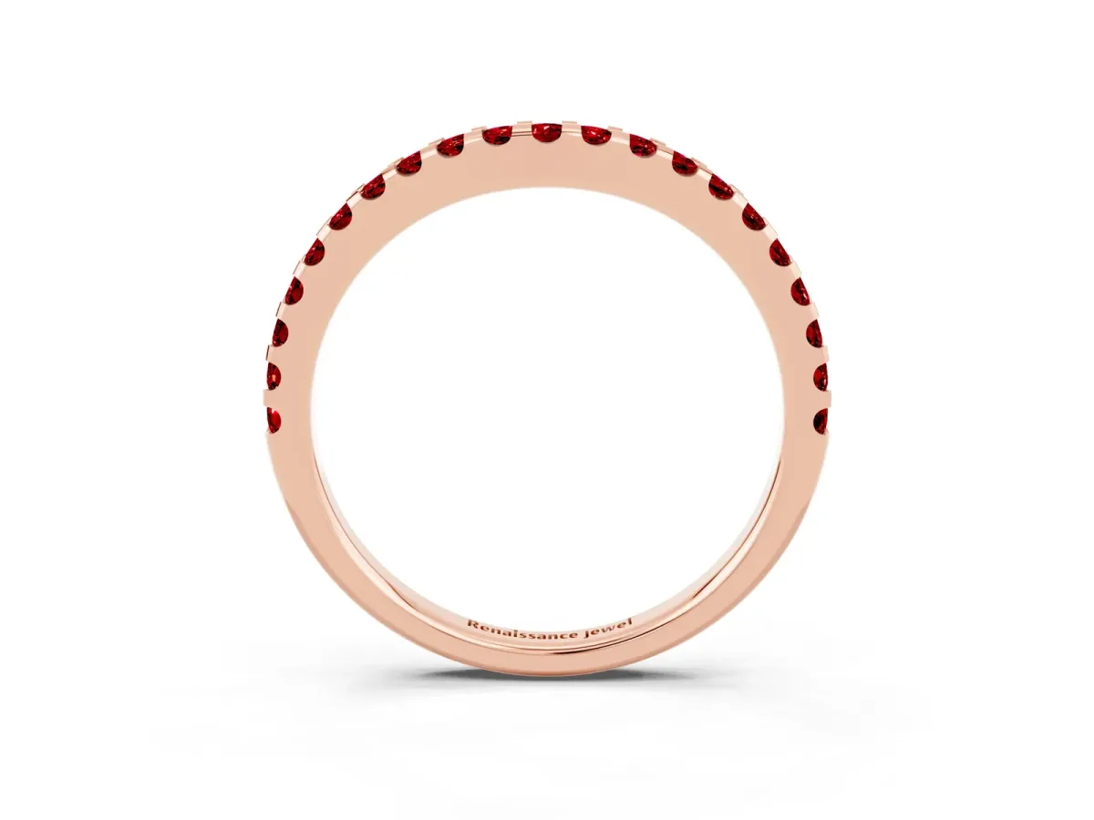 Round Ruby Pavé Curved Wedding Band Rose gold
