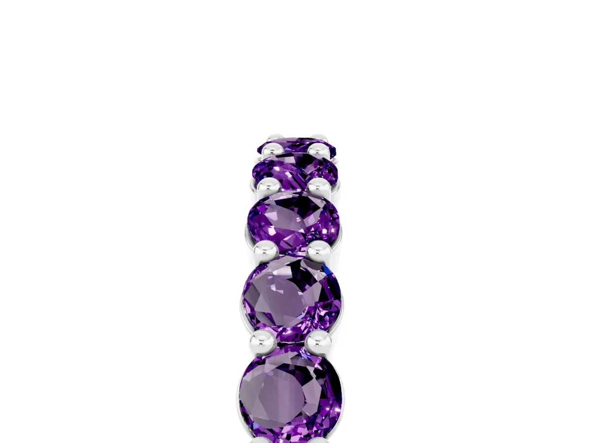 Round Amethyst Half Eternity Band with Prong Setting Platinum