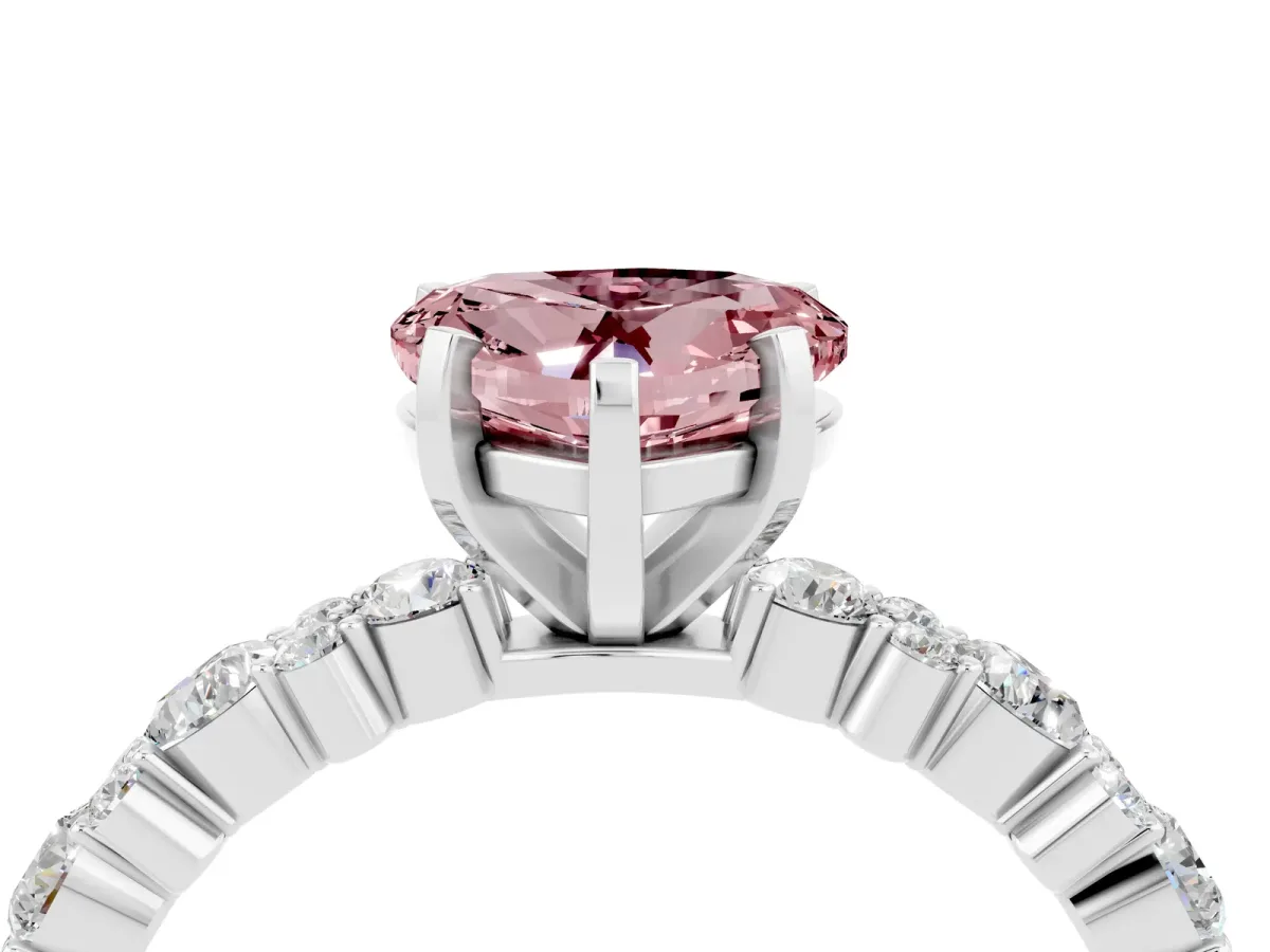 Heart Cut Morganite Side Stone Solitaire Ring with Round and Four-Prong Setting Silver