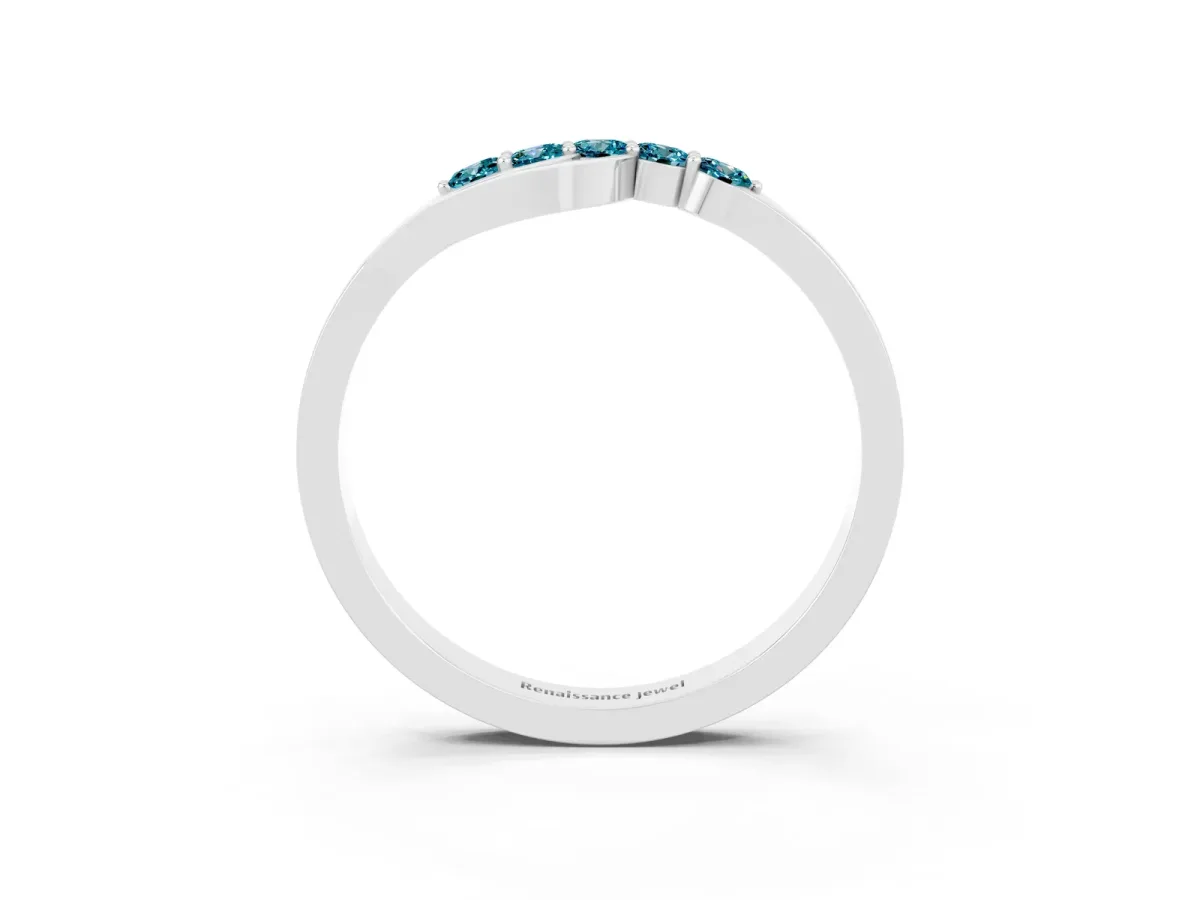 Five-Stone Round Blue Topaz Crossover Band with Prong Setting Platinum