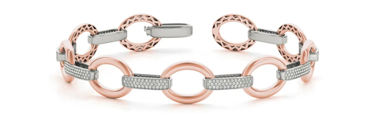 Pavé Round Stone Open Link Bracelet with Bezel Setting Rose gold