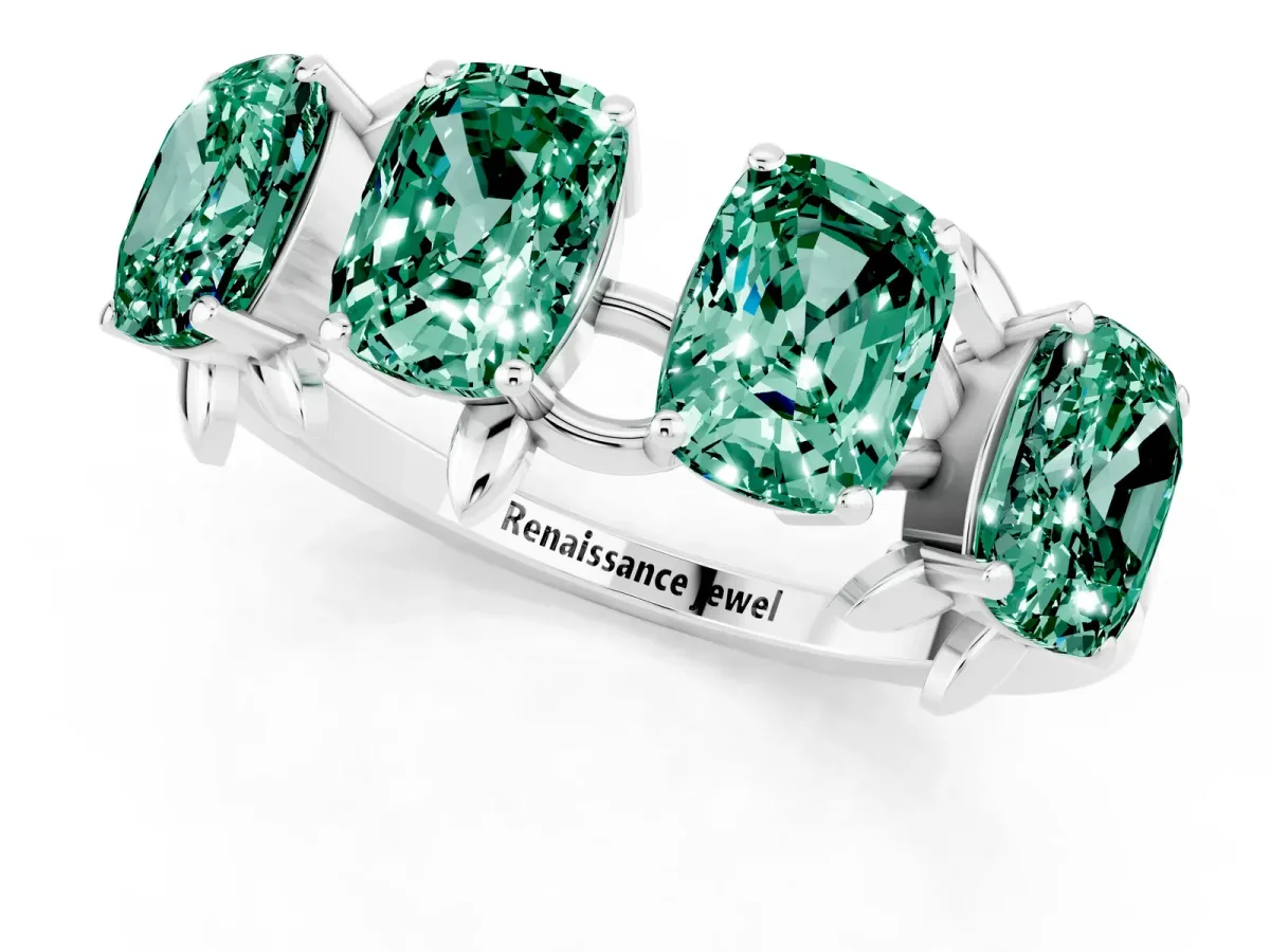 Emerald Cut Green Sapphire Prong-Set Half Eternity Band Silver