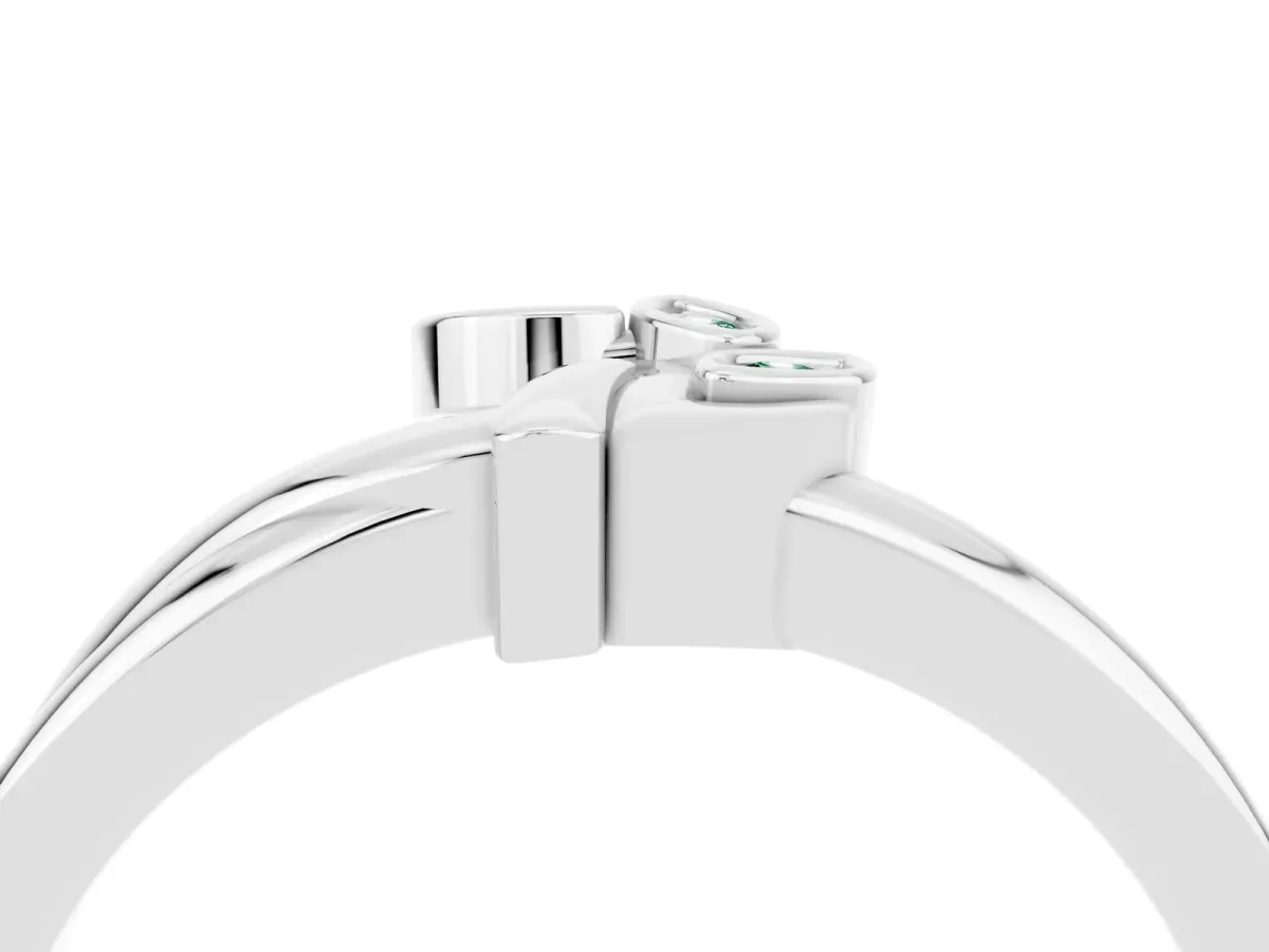 Three-Stone Round Green Sapphire Leaf Bypass Ring with Bezel Setting White gold