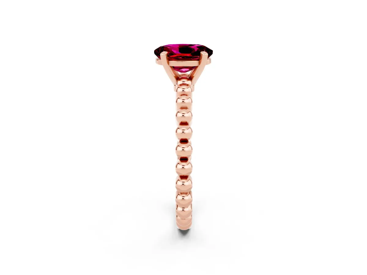 Oval Cut Garnet Solitaire Ring with Beaded Band and Prong Setting Rose gold