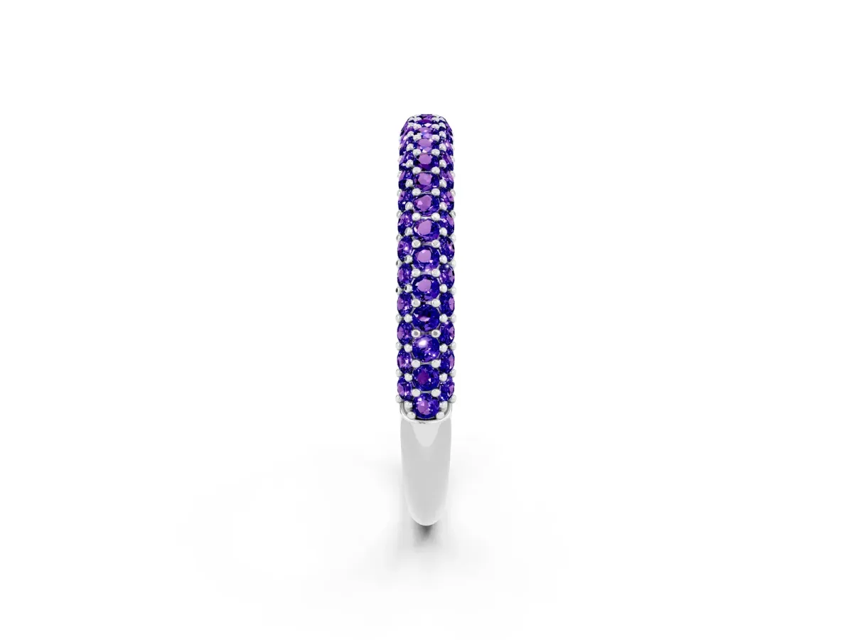 Round Tanzanite Pavé Eternity Band with Shared Prong Setting Silver