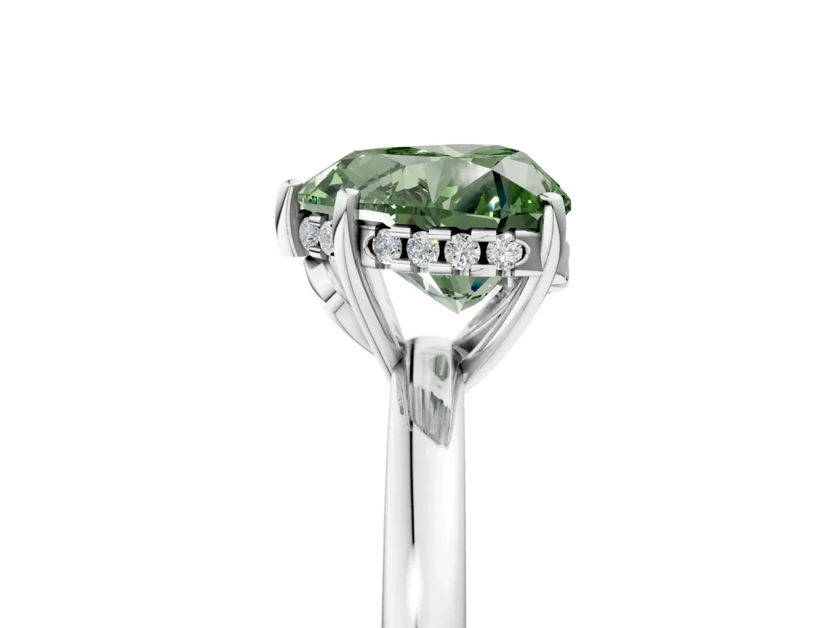 Fancy Green Heart Cut Solitaire Diamond Ring with Prong Setting and Plain Band Silver