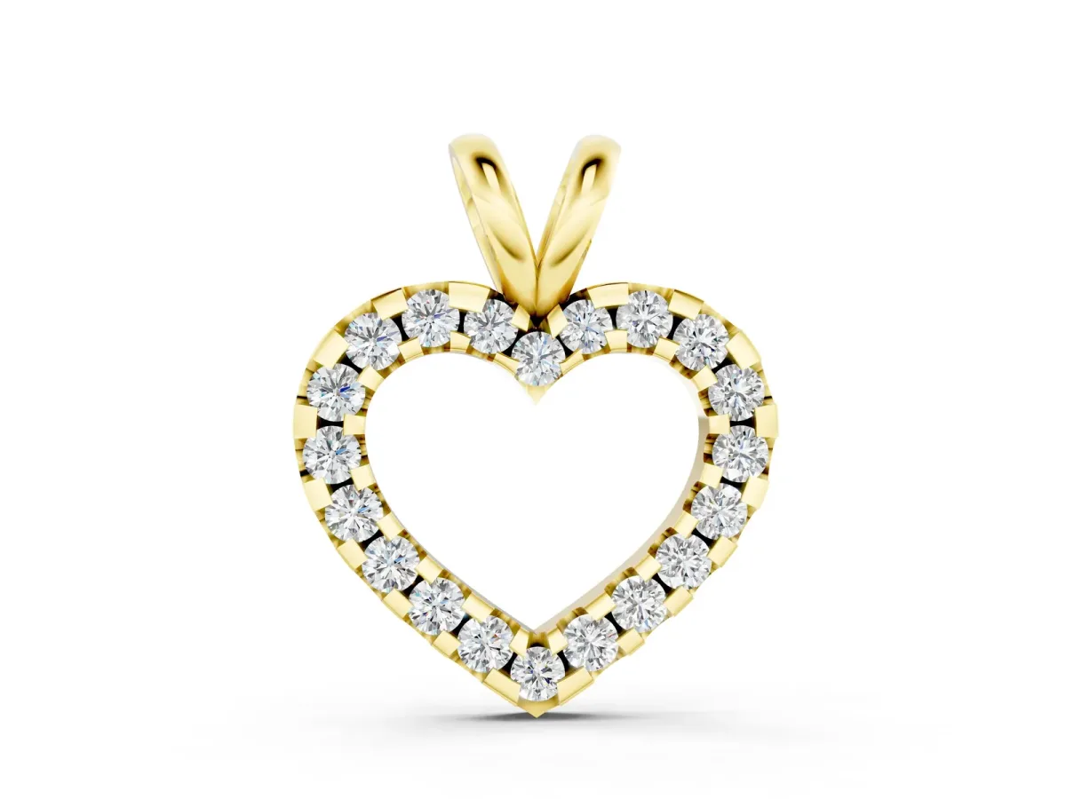 Round Diamond Heart Pendant with Pavé Setting Yellow gold
