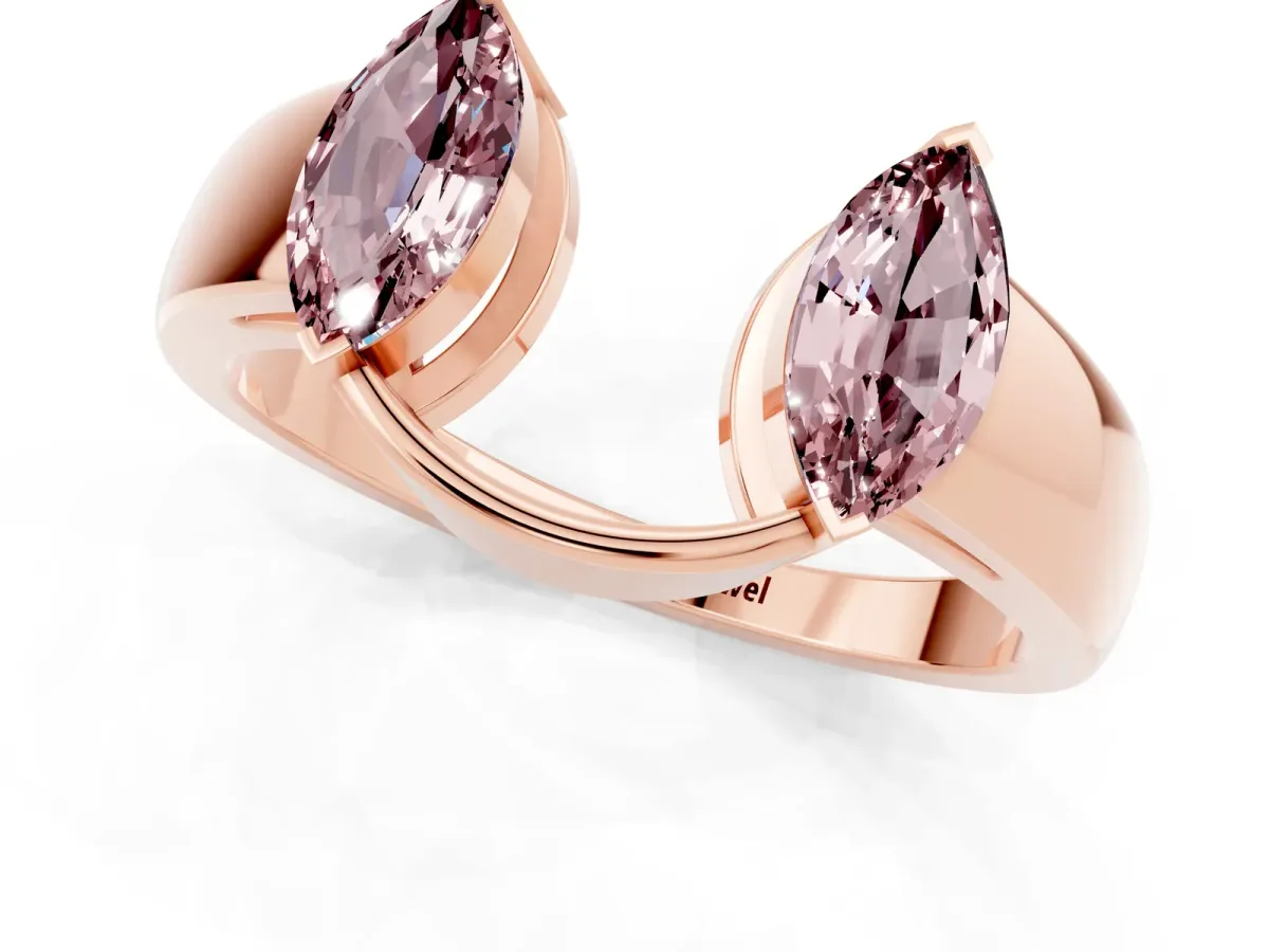 Marquise Morganite Open Band Ring with Tension Setting Rose gold