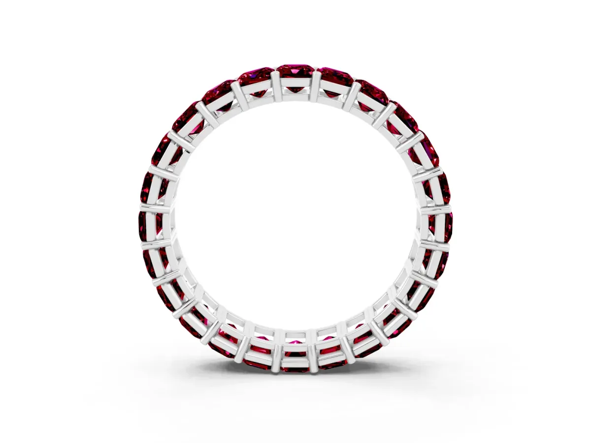 Emerald Cut Garnet Eternity Band with Shared Prong Setting Silver