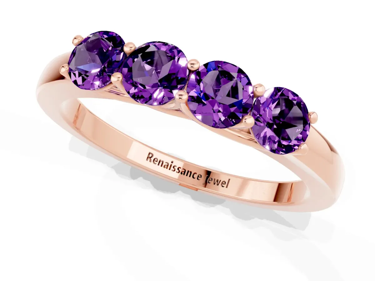 Four-Stone Round Amethyst Prong-Set Band Rose gold