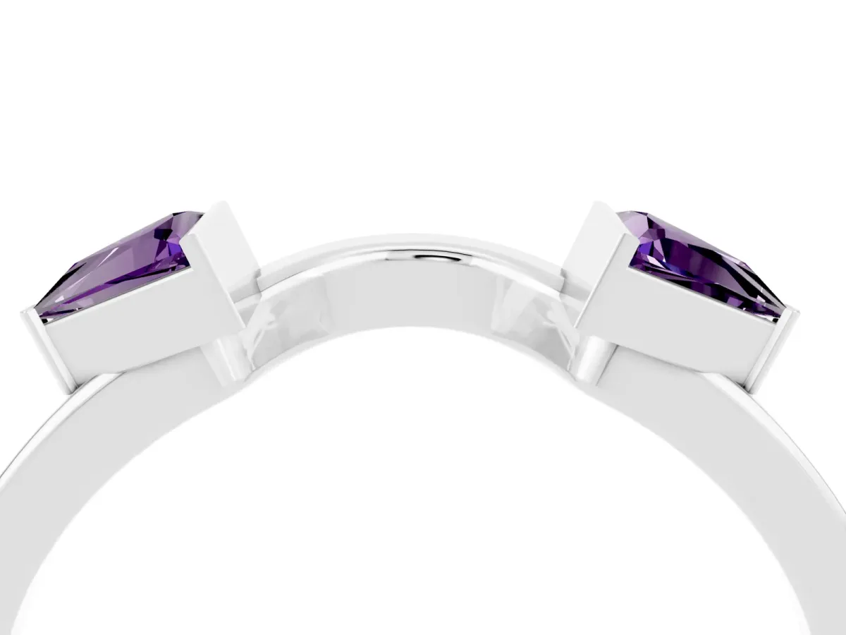 Trillion Amethyst Open Band Ring with Bezel Setting Silver