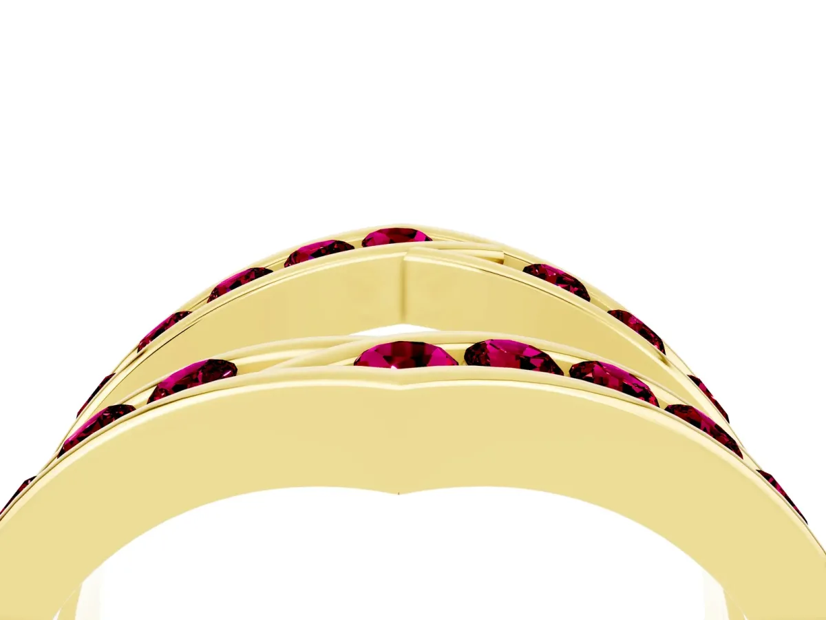 Round Garnet Channel-Set Chevron Band Yellow gold
