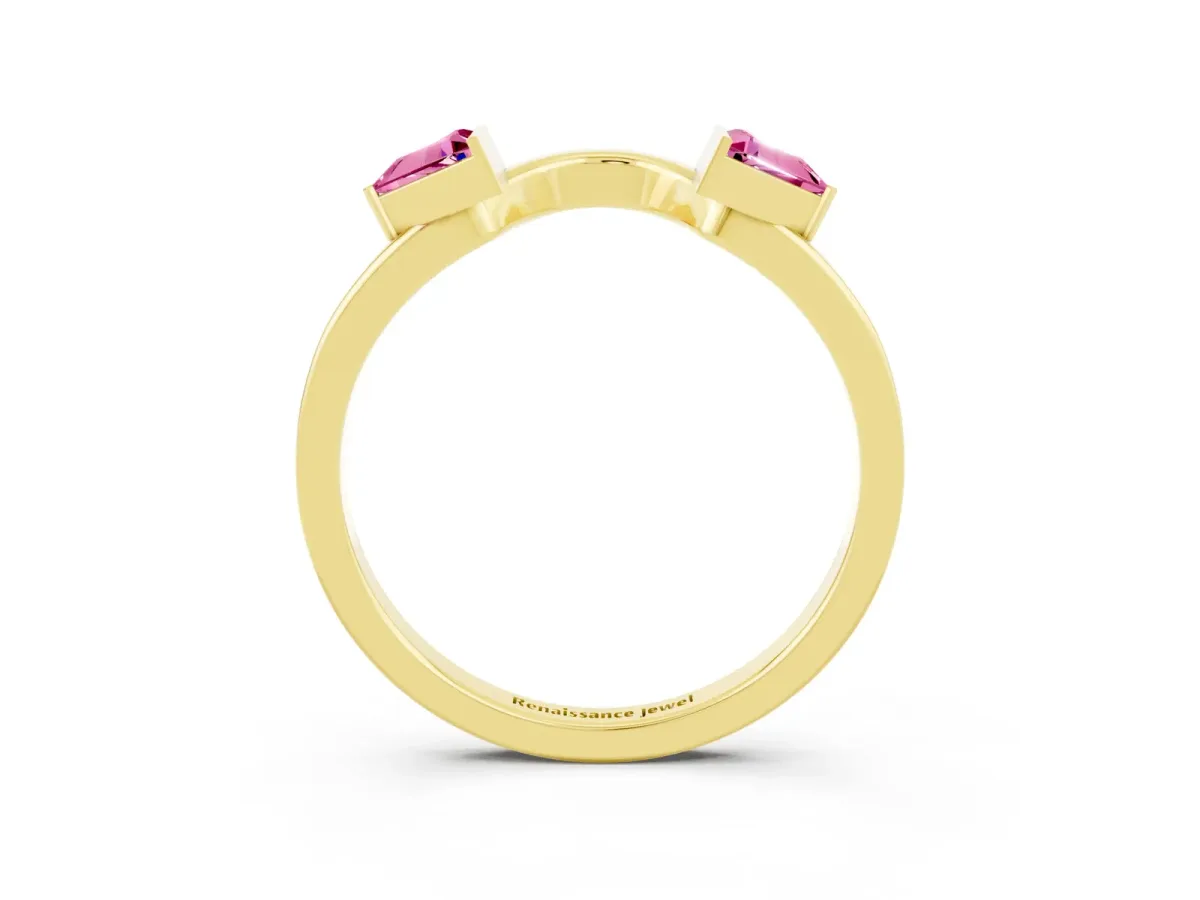 Trillion Pink Sapphire Open Band Ring with Bezel Setting Yellow gold