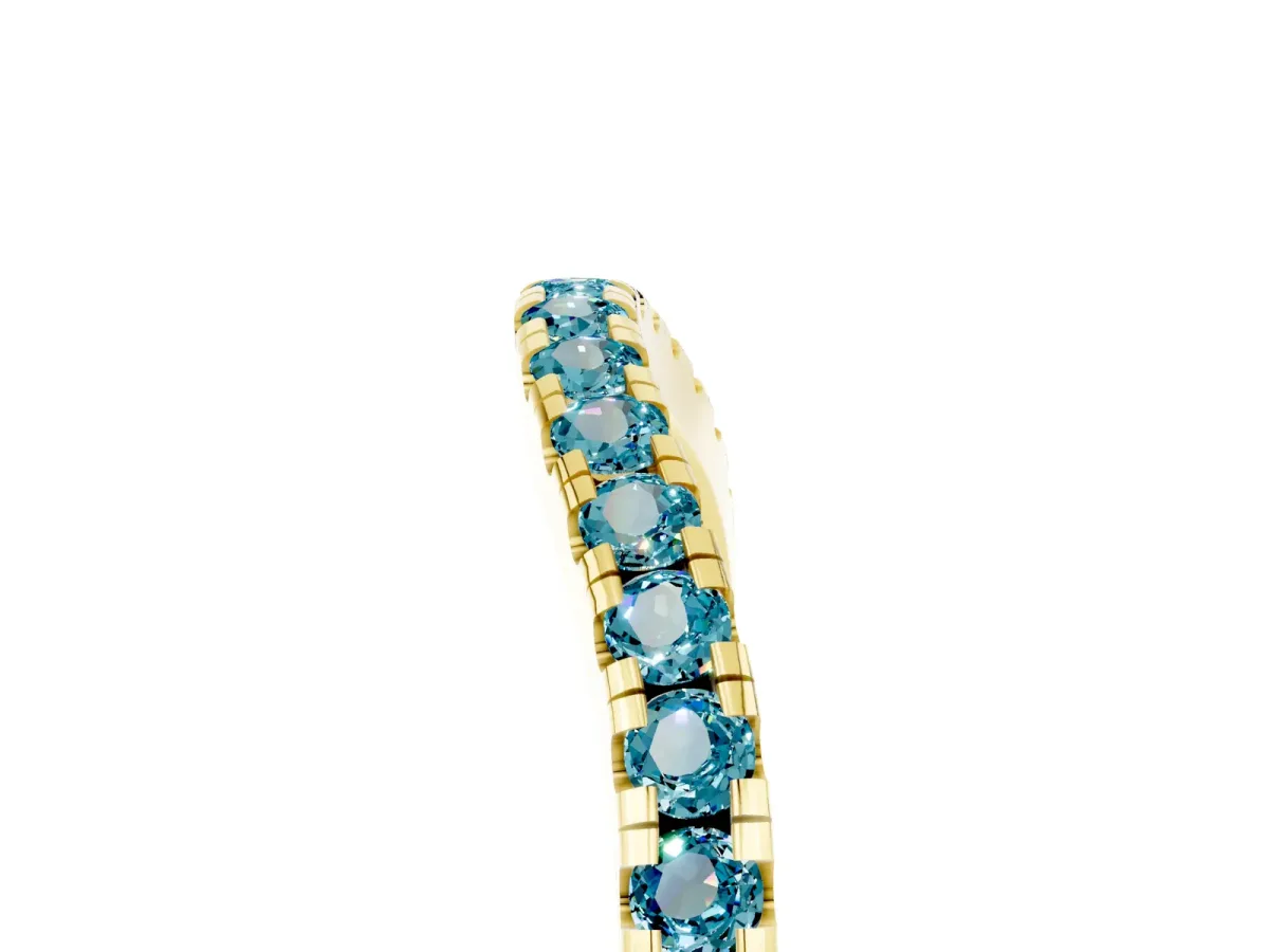 Round Blue Topaz Pavé Half Eternity Band with Shared Prong Setting Yellow gold