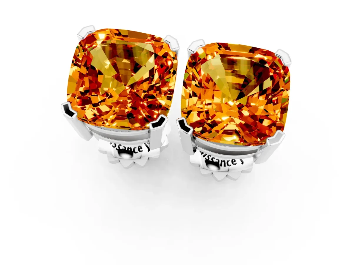 Cushion Cut Citrine Stud Earrings White gold