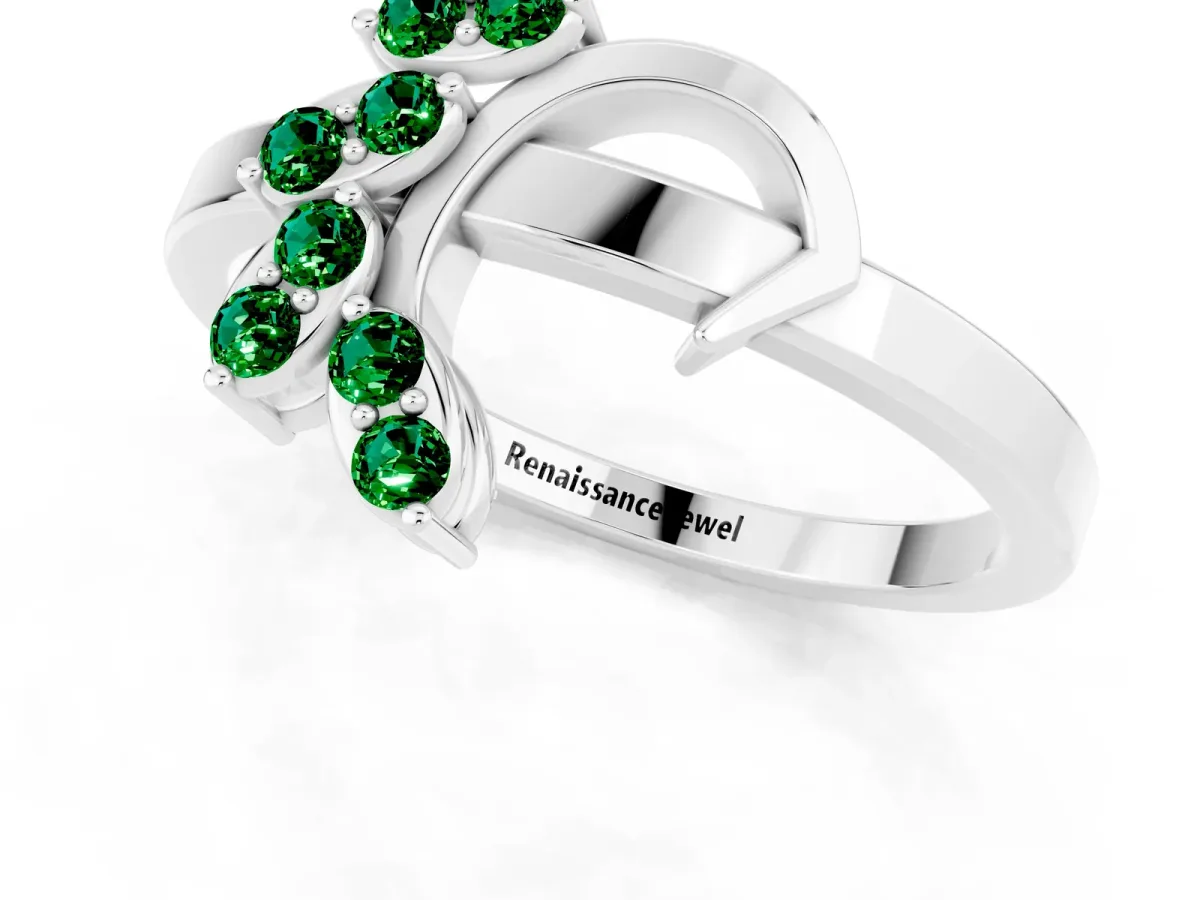 Marquise Emerald Cluster Bypass Ring with Prong Setting Silver