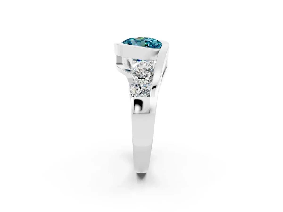 Bezel Set Round Cut Blue Topaz Bypass Ring with Round Accents Platinum
