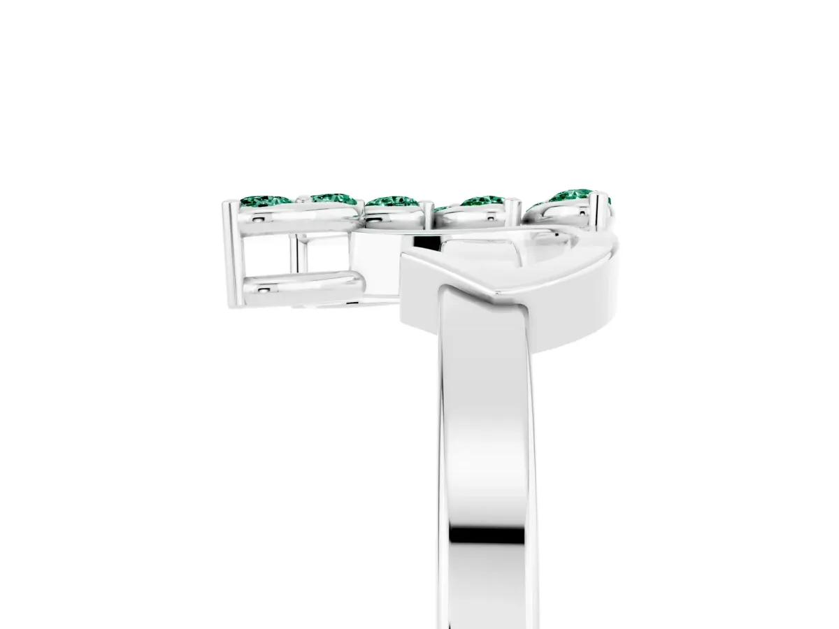 Marquise Green Sapphire Cluster Bypass Ring with Prong Setting White gold