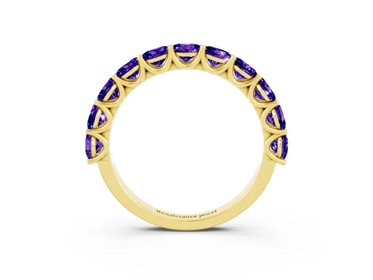 Round Tanzanite Shared Prong Eternity Band Yellow gold