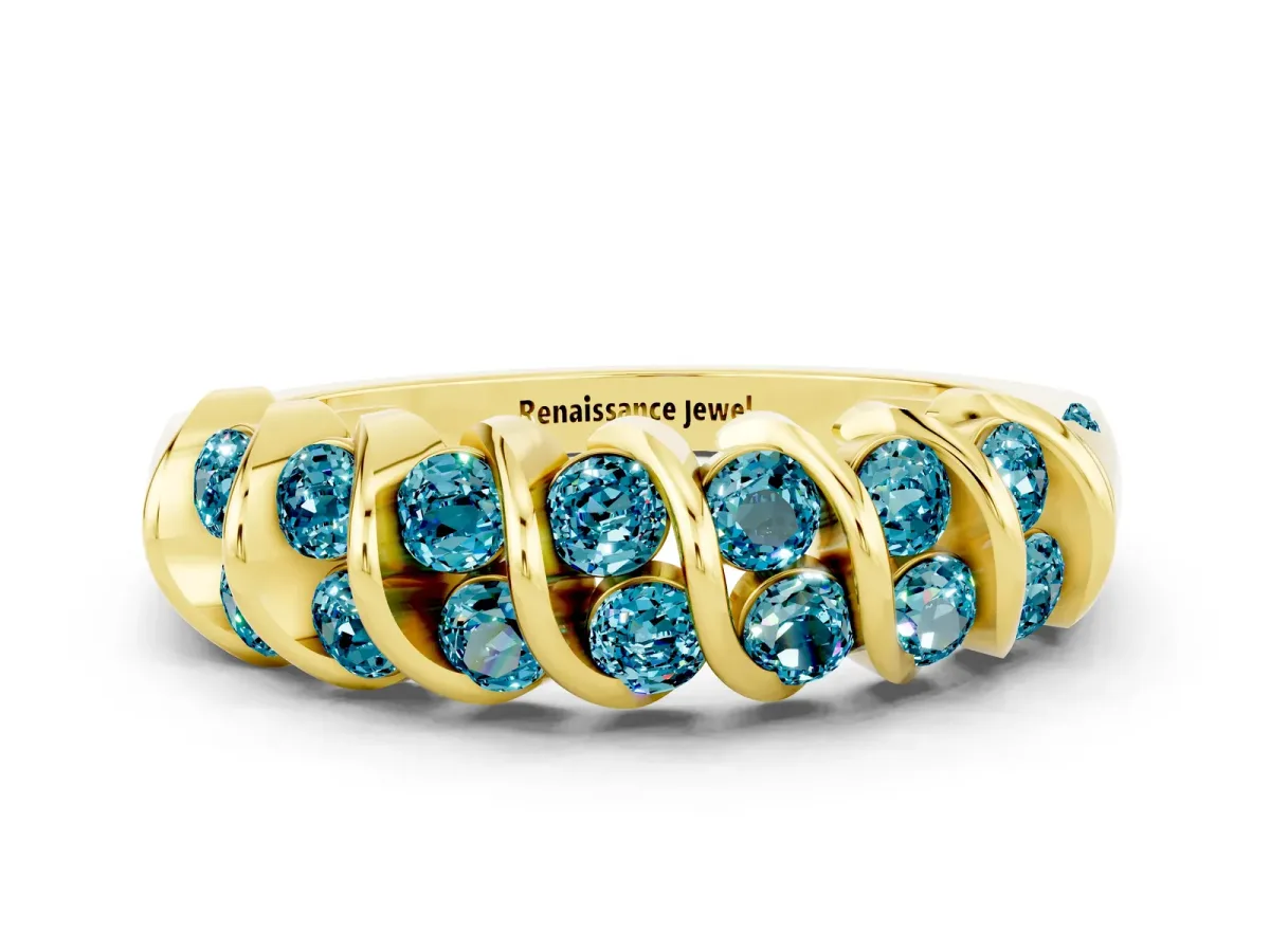 Channel Set Round Blue Topaz Multi-Row Band Yellow gold