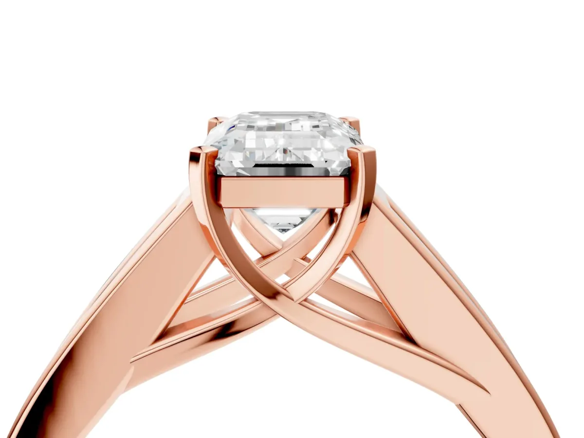 Emerald Cut Cut Channel Set Solitaire Ring with Four-Prong Setting Rose gold