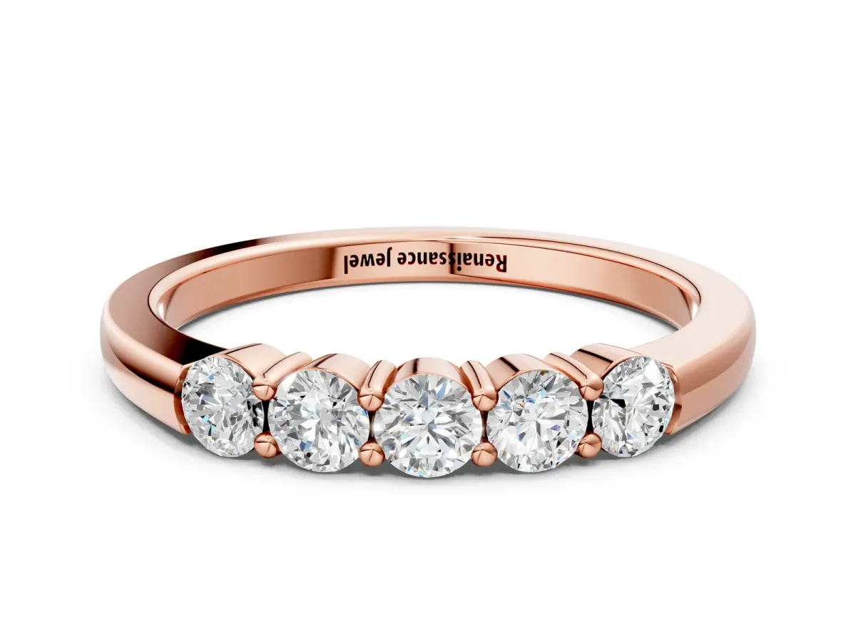 Five-Stone Round Diamond Channel Set Band with Shared Prong Setting Rose gold