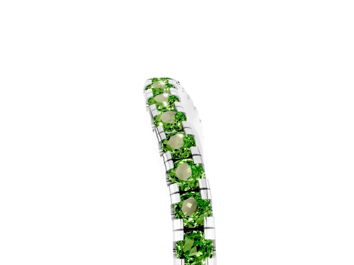 Round Peridot Pavé Half Eternity Band with Shared Prong Setting Platinum