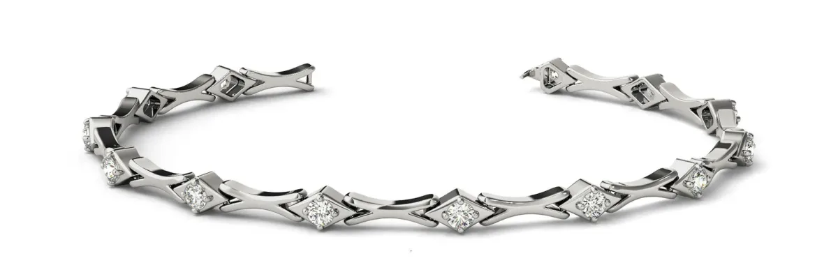 Round Diamond X-Link Tennis Bracelet with Bezel Setting White gold