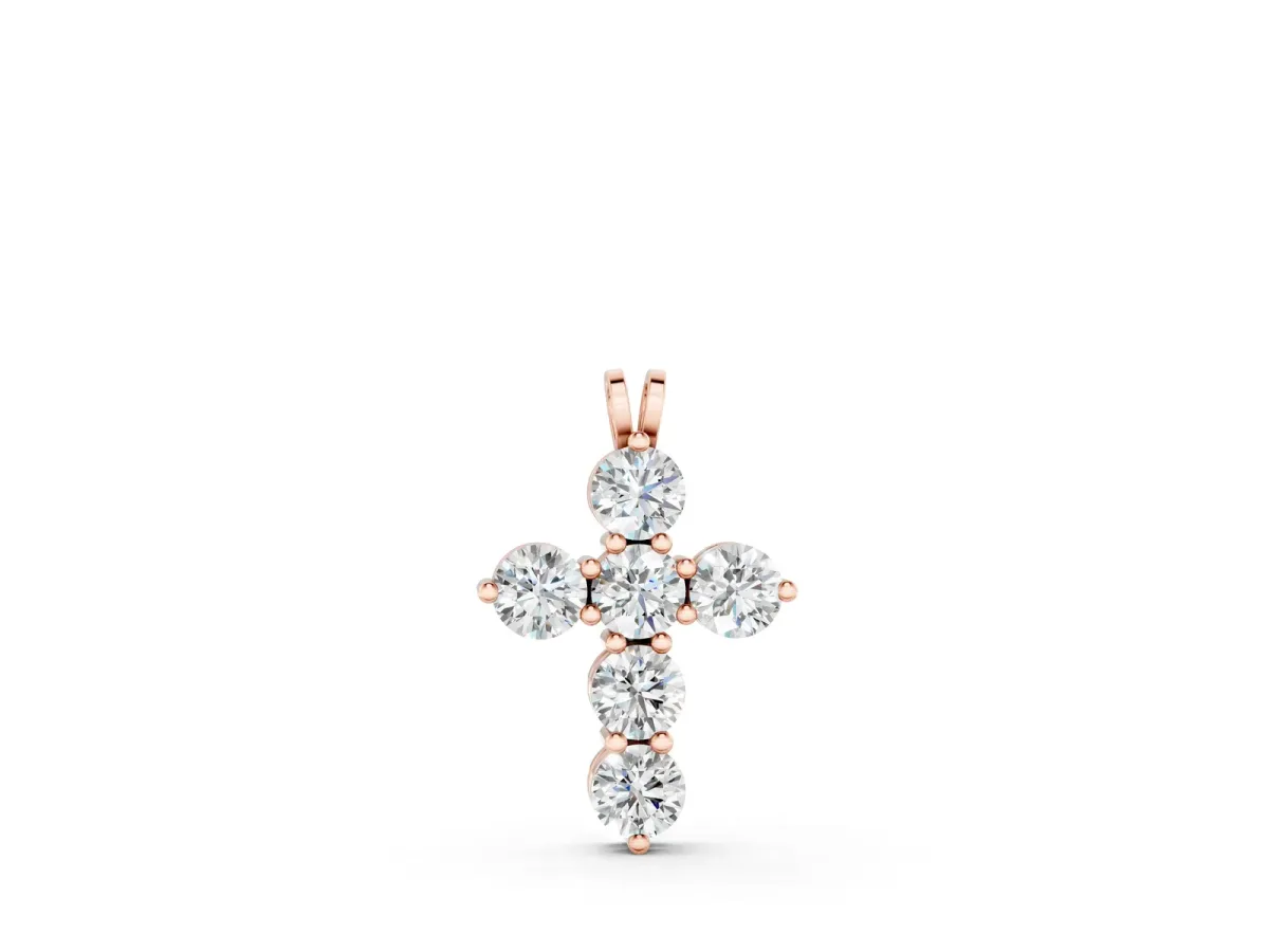 Round Diamond Prong Set Cross Pendant Rose gold