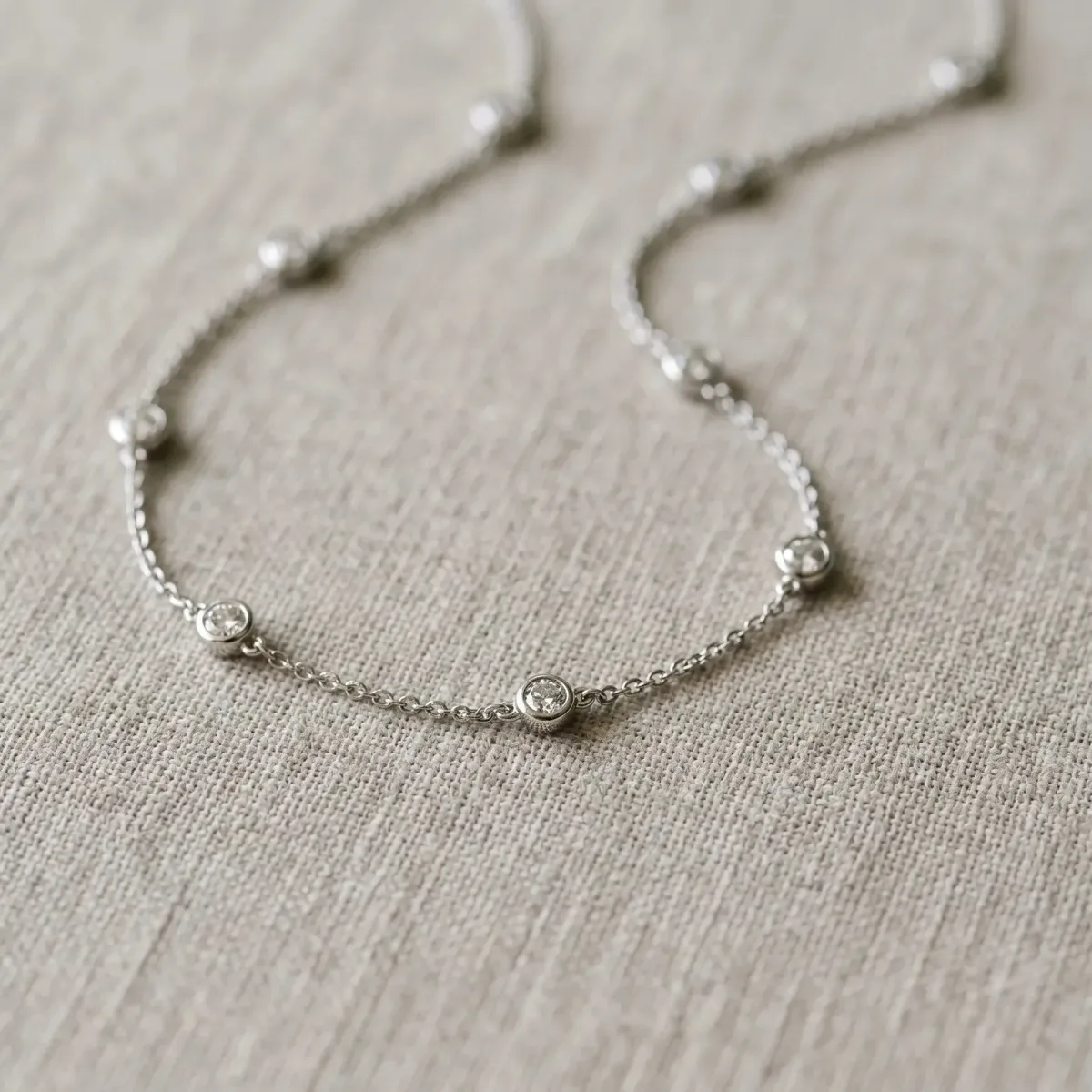 Bezel-Set Round Diamond Station Necklace Silver