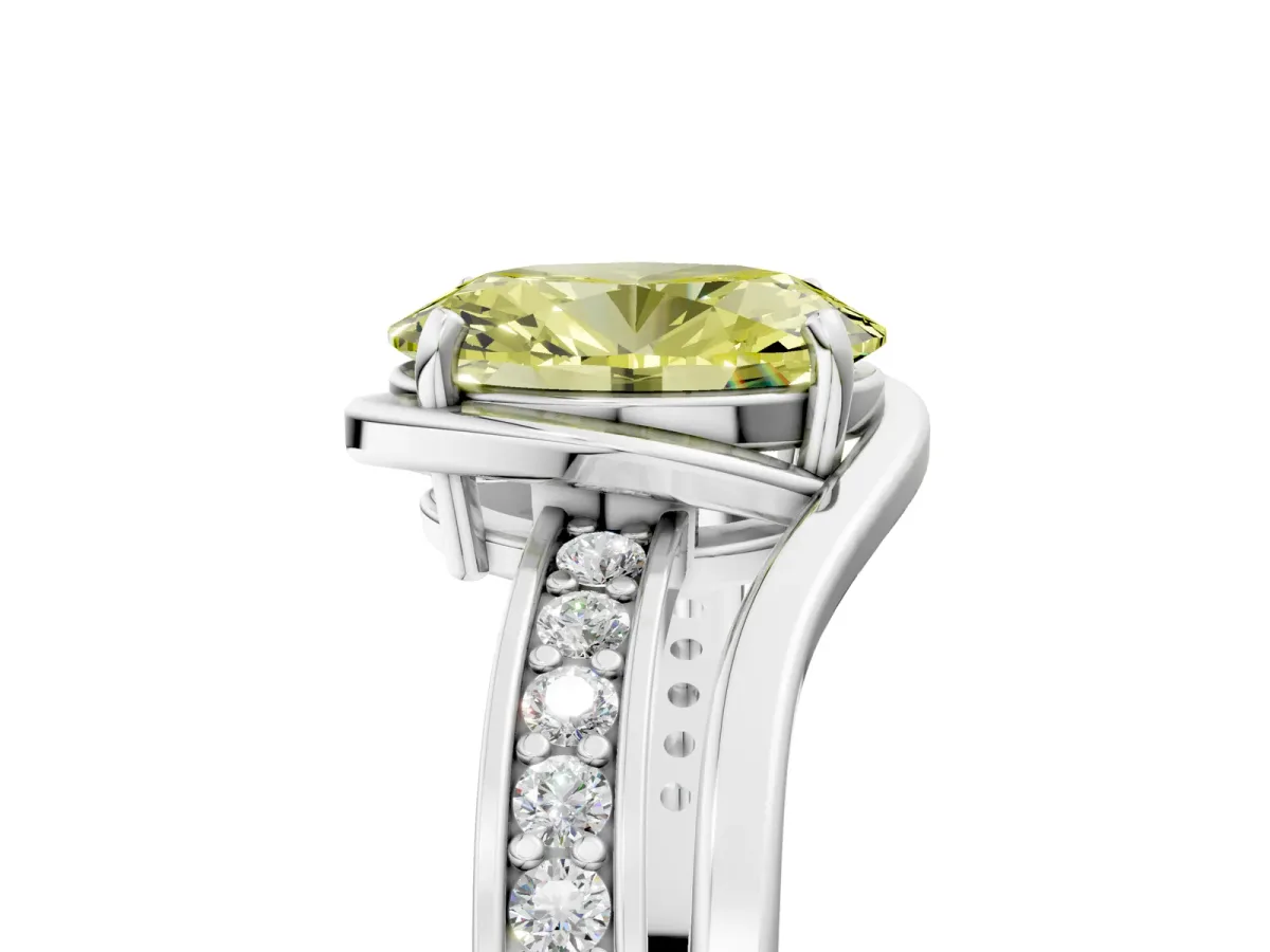 Fancy Yellow Oval Cut Diamond Solitaire Ring with Split Shank and Prong Setting White gold