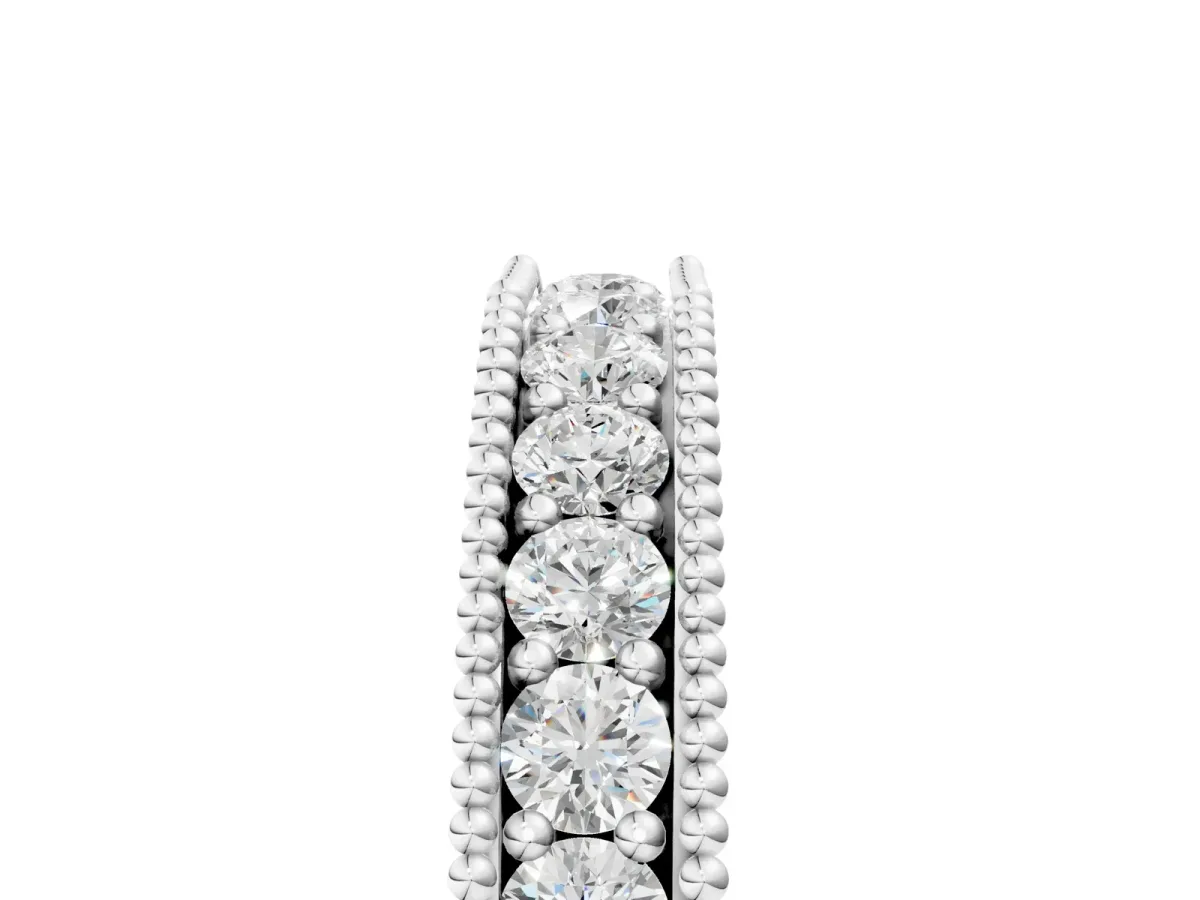 Milgrain Round Diamond Pavé Chevron Band Silver
