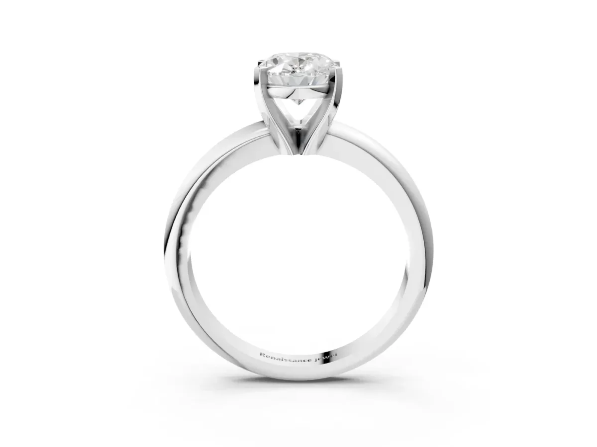 Oval Cut Diamond Solitaire Engagement Ring with Round Band and Four-Prong Setting Silver