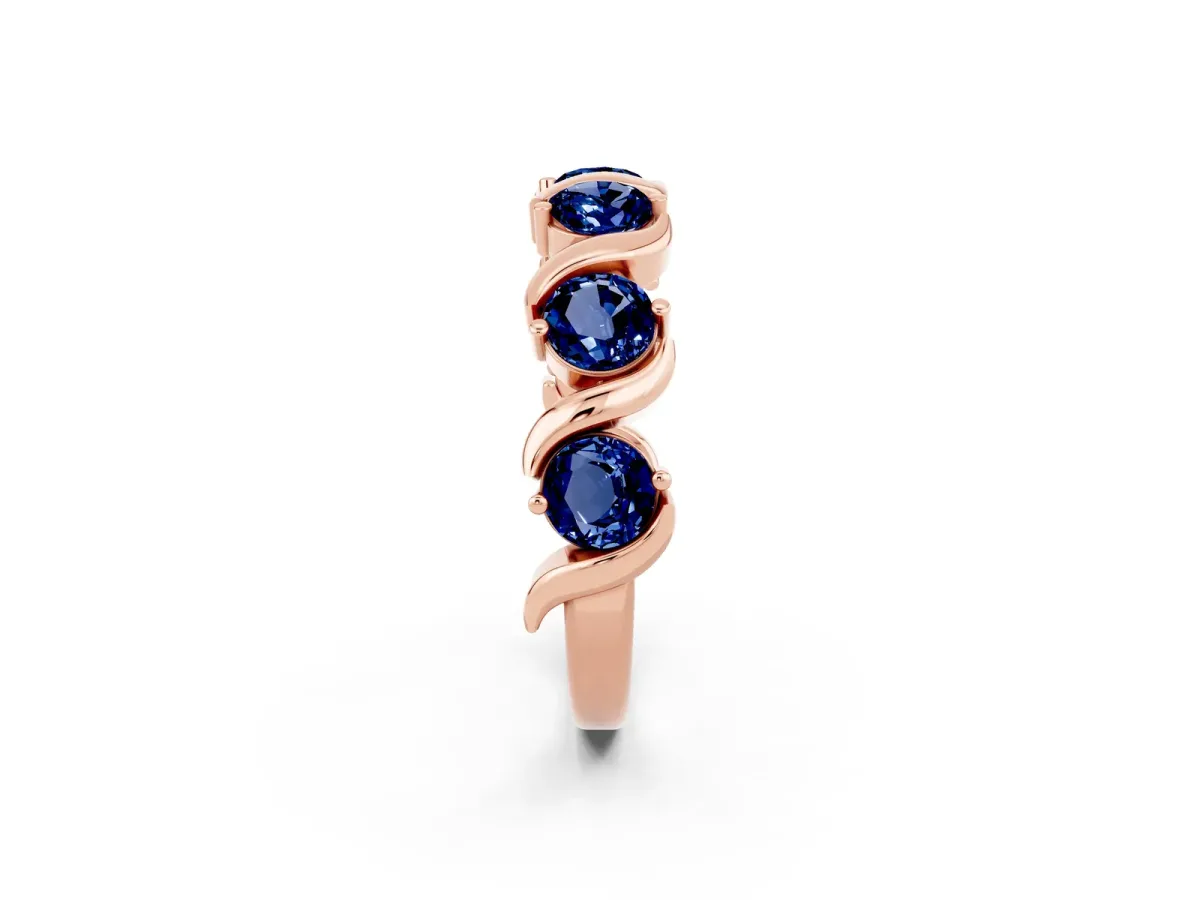 Round Blue Sapphire Half Eternity Band with Wave Prong Setting Rose gold