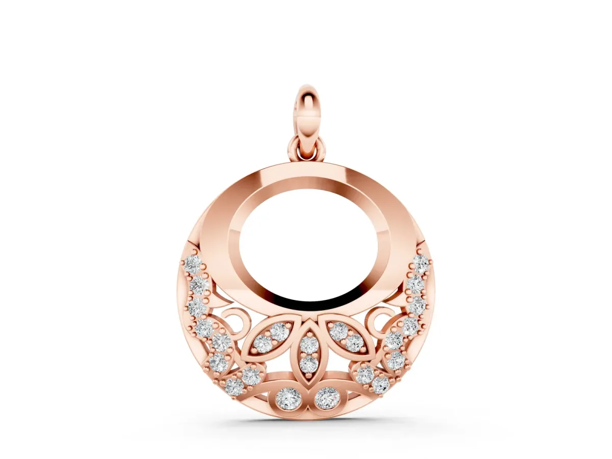 Round Diamond Pavé Leaf Filigree Pendant Rose gold