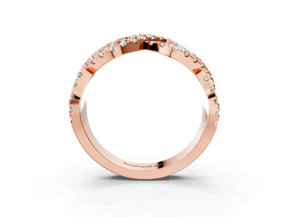 Pavé Round Diamond Infinity Twist Band with Shared Prong Setting Rose gold