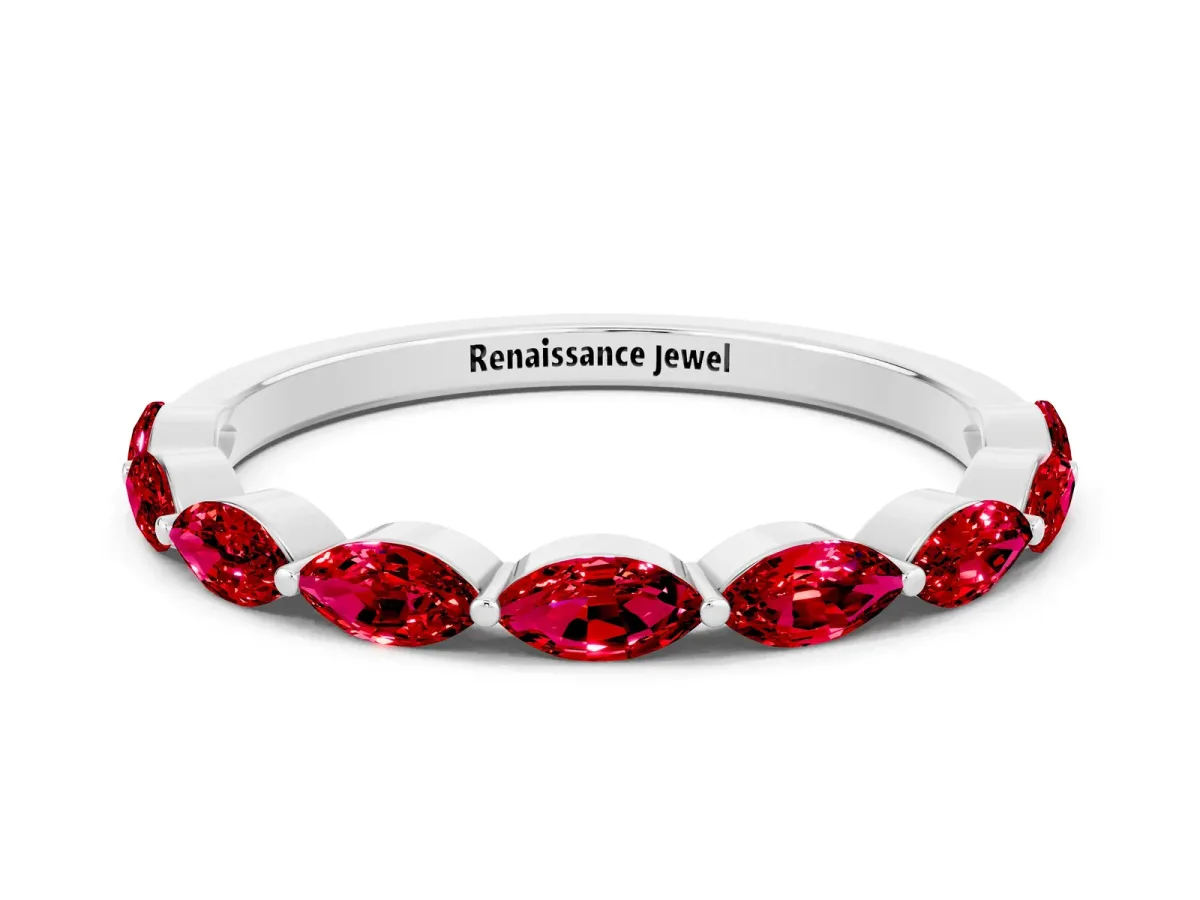 Marquise Ruby Half Eternity Band with Prong Setting Platinum