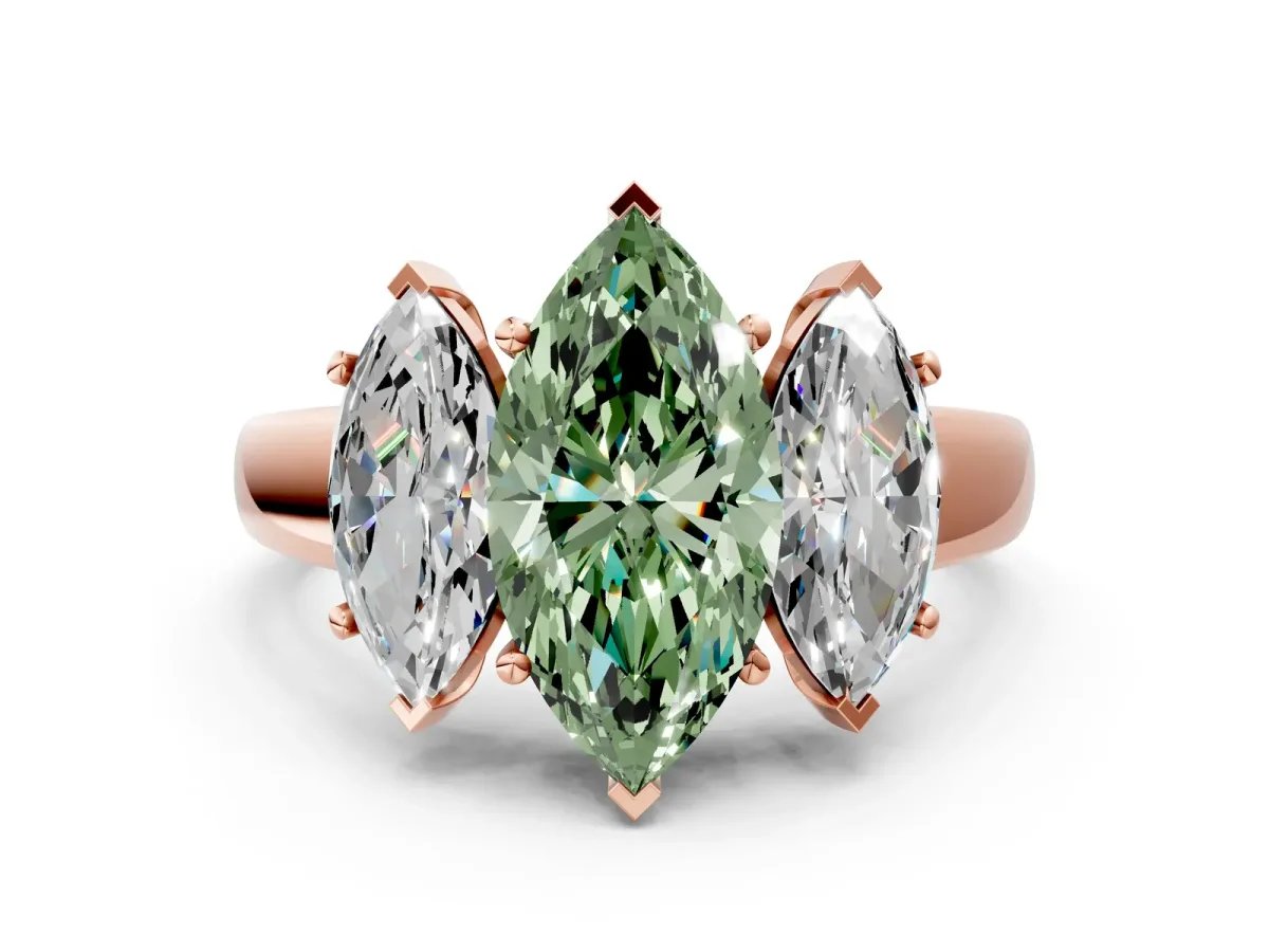Fancy Green Three-Stone Marquise Cut Cut Solitaire Ring with Classic Prong Setting Rose gold