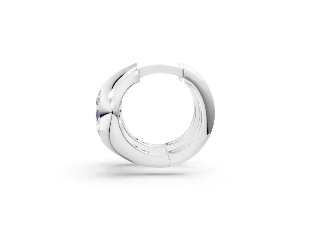 Oval Diamond Framed Huggie Hoop Earrings Silver