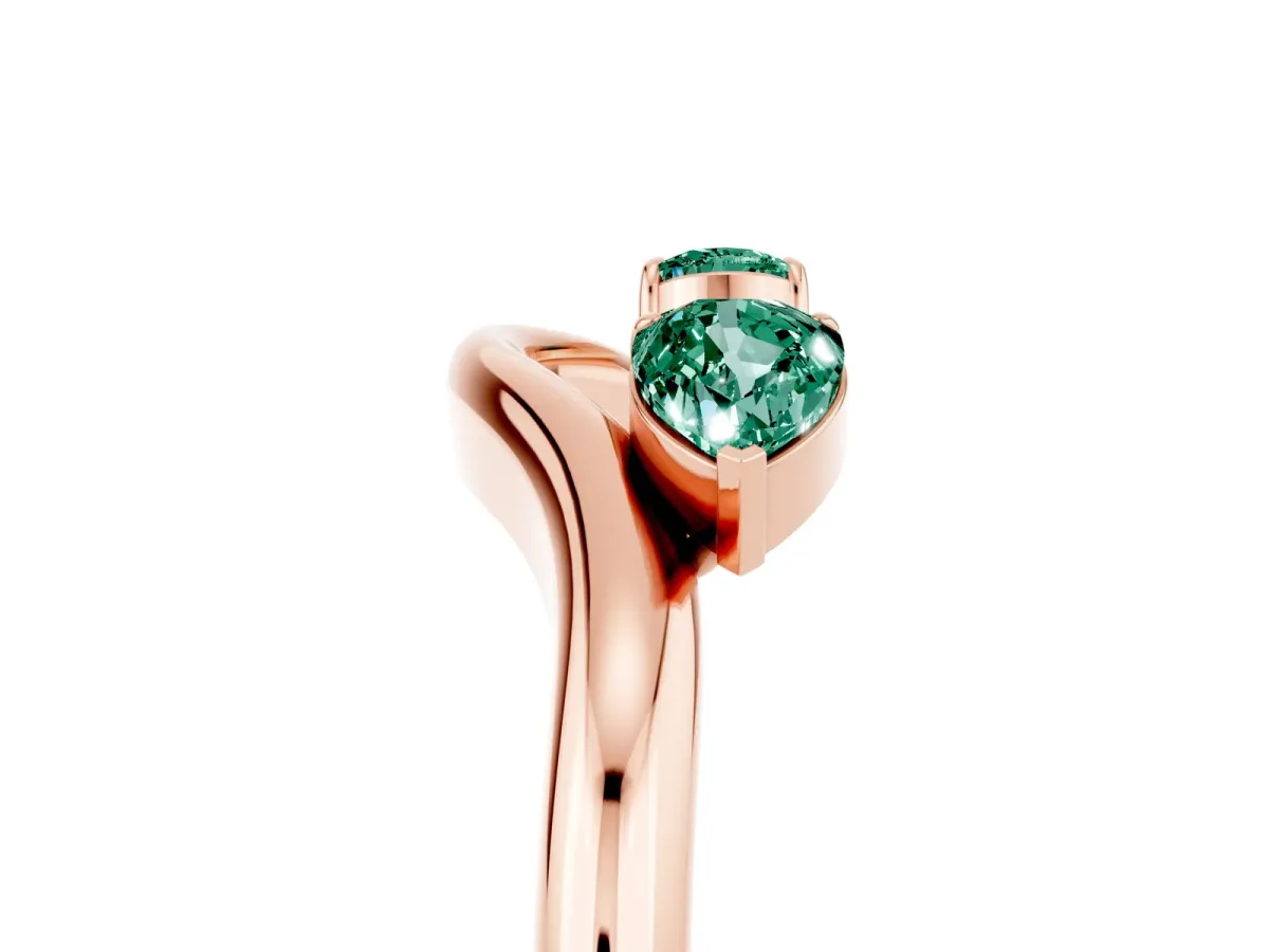 Pear Cut Green Sapphire Two-Stone Open Band Ring with Prong Setting Rose gold
