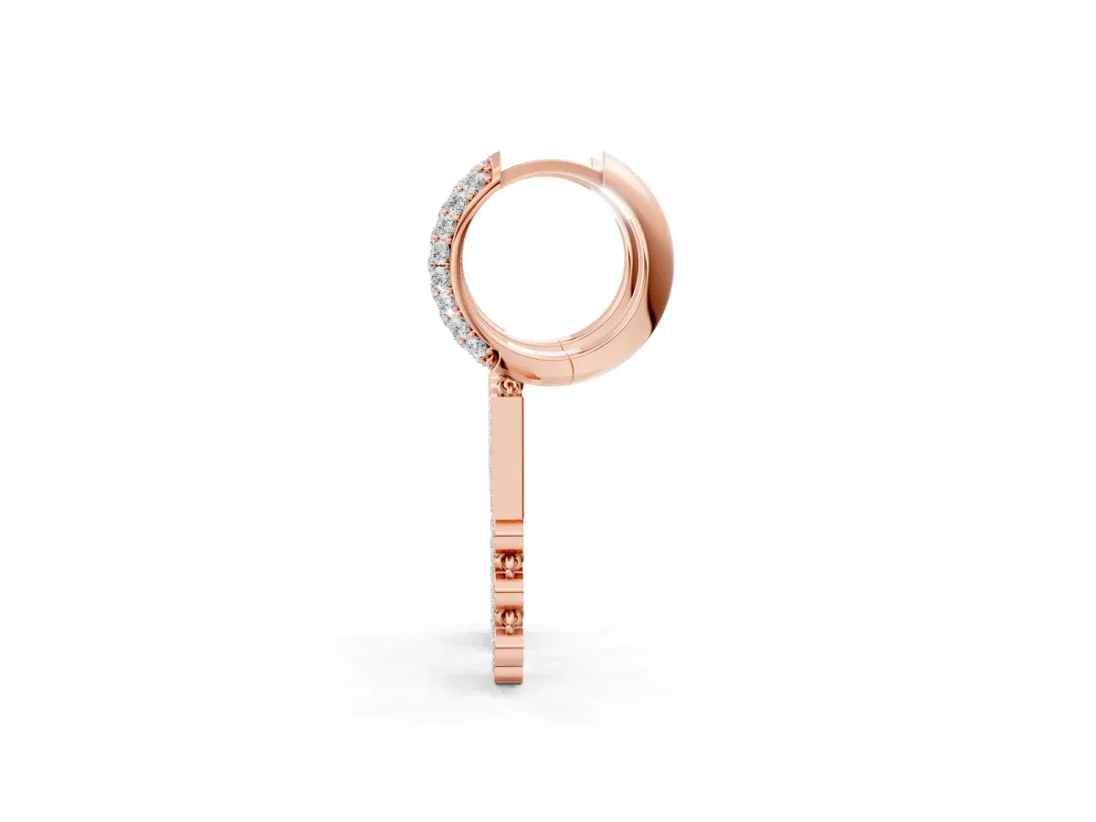Round Diamond Initial N Huggie Hoop Earrings Rose gold